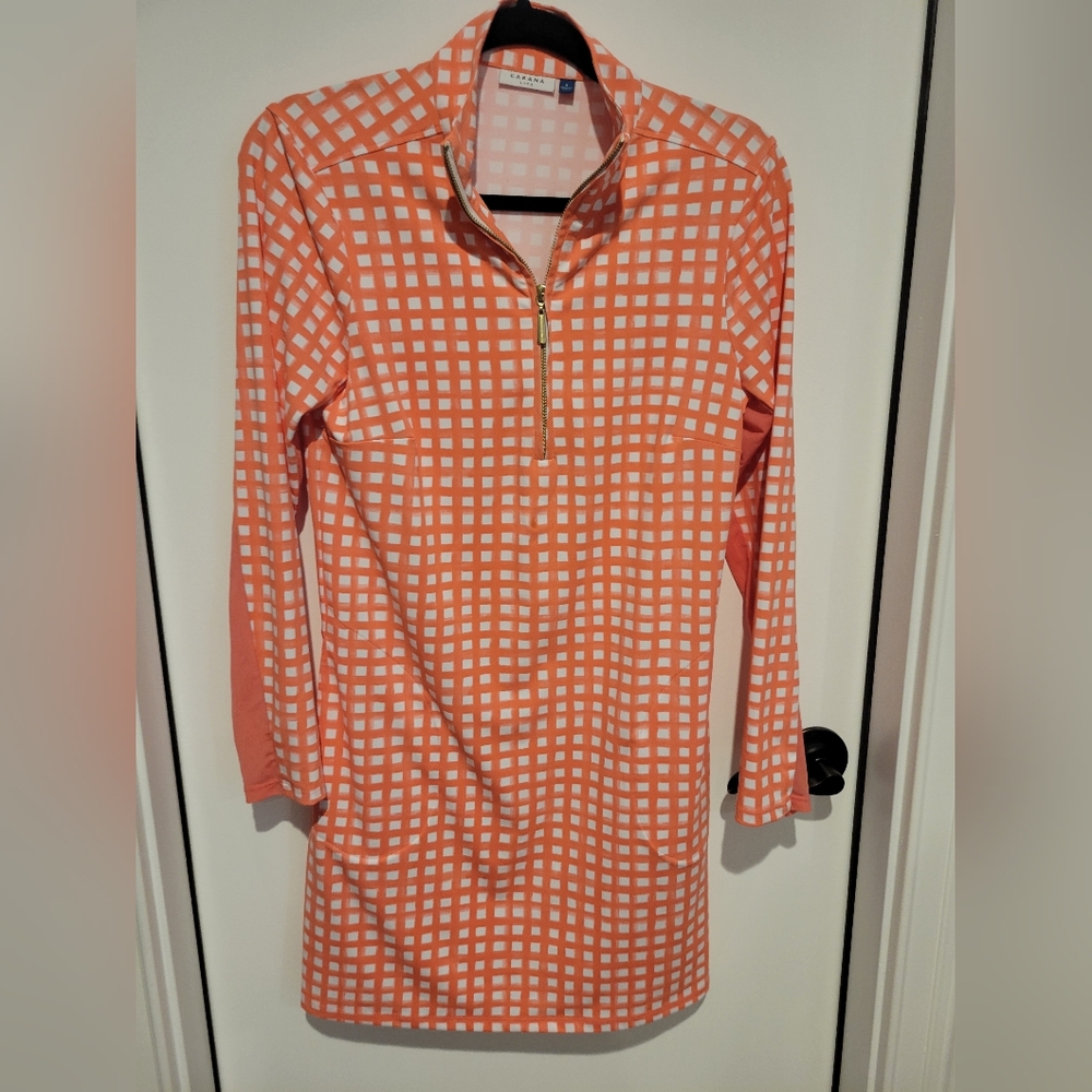 Cabana Life Salmon and White Colored Checkered Dress